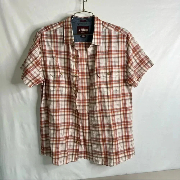 Alesbury Sz Medium Shirt Slim Linen Blend Multicolor Plaid Casual Button Front - Picture 2 of 5
